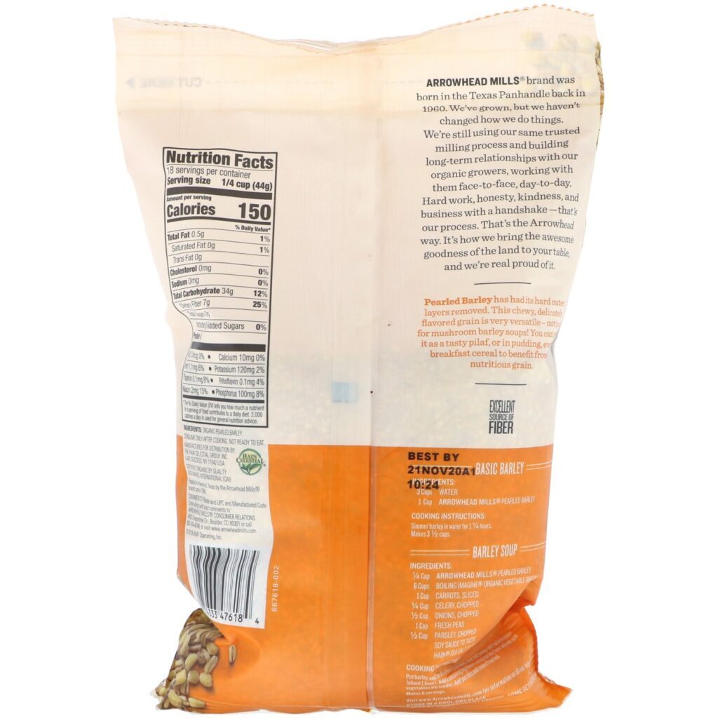 Arrowhead Mills, Organic Pearled Barley, 1 lb (793 g) - Imagem 2