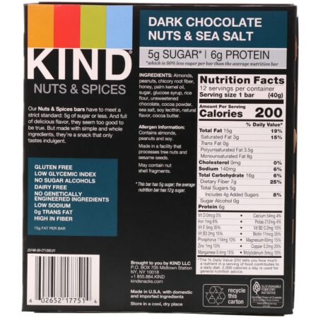 KIND Bars, Nozes e Especiarias, Nozes com Chocolate Amargo e Sal Marinho, 12 Barras, 40 g (1,4 oz) Cada - Image 3