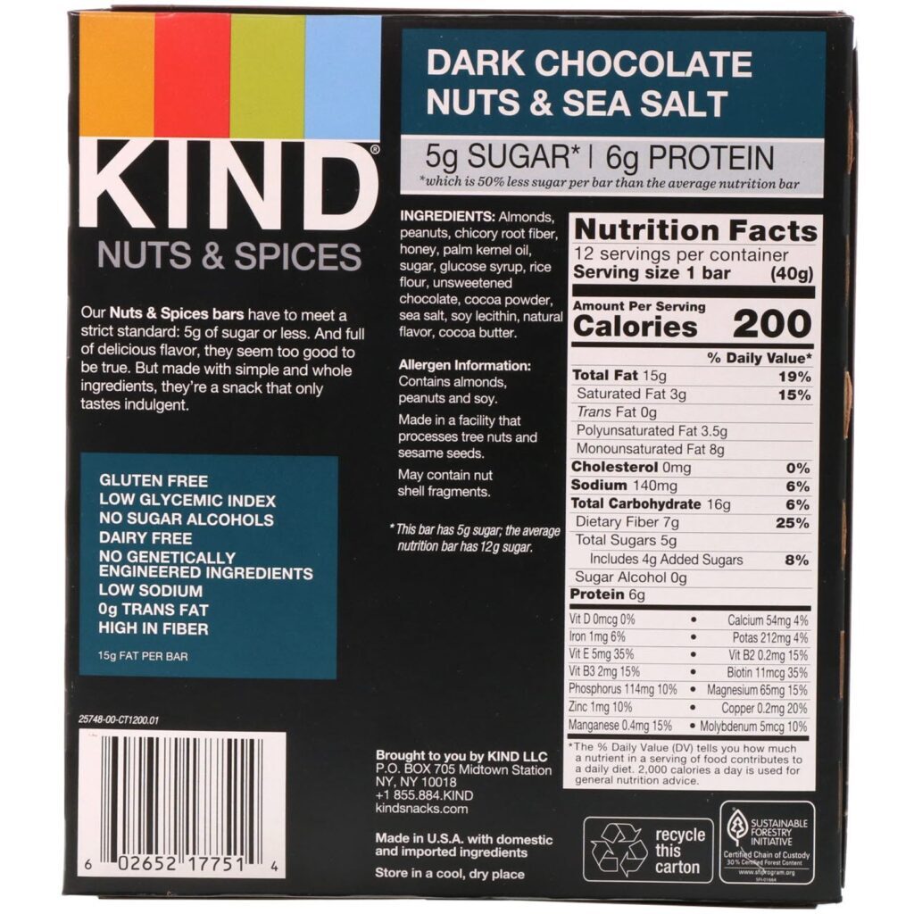 KIND Bars, Nozes e Especiarias, Nozes com Chocolate Amargo e Sal Marinho, 12 Barras, 40 g (1,4 oz) Cada - Imagem 3