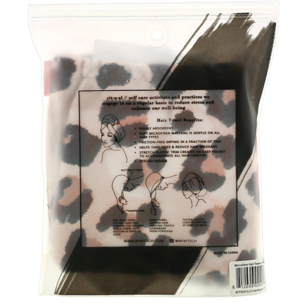 Kitsch, Toalha de Microfibra para Cabelo, Secagem Rápida, Leopardo, 1 Unidade - Imagem 3