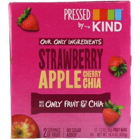 KIND Bars, Pressed by KIND, Strawberry Apple Cherry Chia, 12 Fruit Bars, 1.2 oz (35 g) Each - Image 2