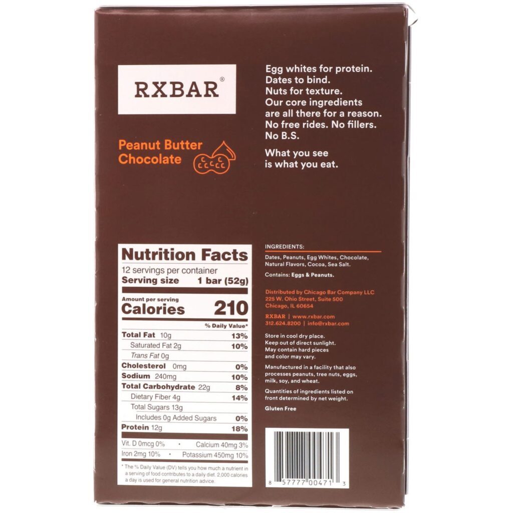 RXBAR, Protein Bar, Peanut Butter Chocolate, 12 Bars, 1.83 oz (52 g) Each - Imagem 3