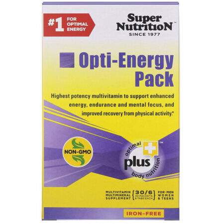 Super Nutrition, Opti-Energy Pack, Suplemento Multivitamínico/Mineral, Sem Ferro, 30 Pacotes (6 Comprimidos Cada)