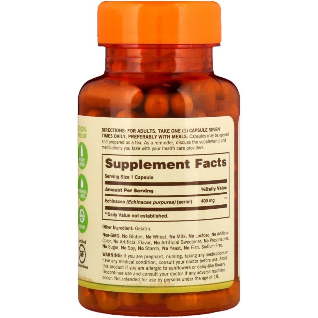 Sundown Naturals, Erva Equinácea Integral, 400 mg, 100 Cápsulas - Imagem 2
