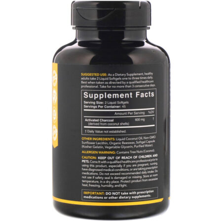 Sports Research, Activated Charcoal from Coconut Shells, 300 mg, 90 Softgels - Imagem 2