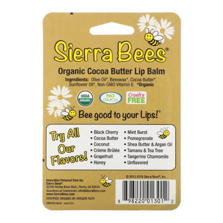 Sierra Bees, Bálsamos Labiais Ôrganicos, Manteiga de Cacau, 4 Embalagens, 0,15 oz (4,25 g) Cada - Image 3