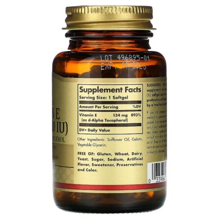 Solgar, Natural Source Vitamin E, 134 mg (200 IU), 100 Softgels - Image 2