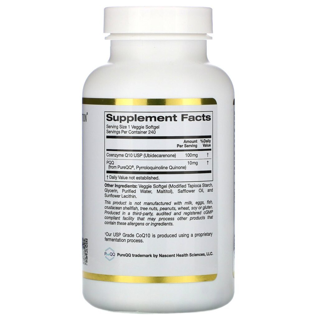 California Gold Nutrition, CoQ10 com PQQ, 100 mg, 240 Cápsulas Softgel Vegetais - Imagem 2
