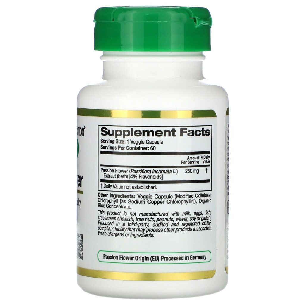 California Gold Nutrition, Flor da Paixão, EuroHerbs, 250 mg, 60 Cápsulas Vegetais - Imagem 2