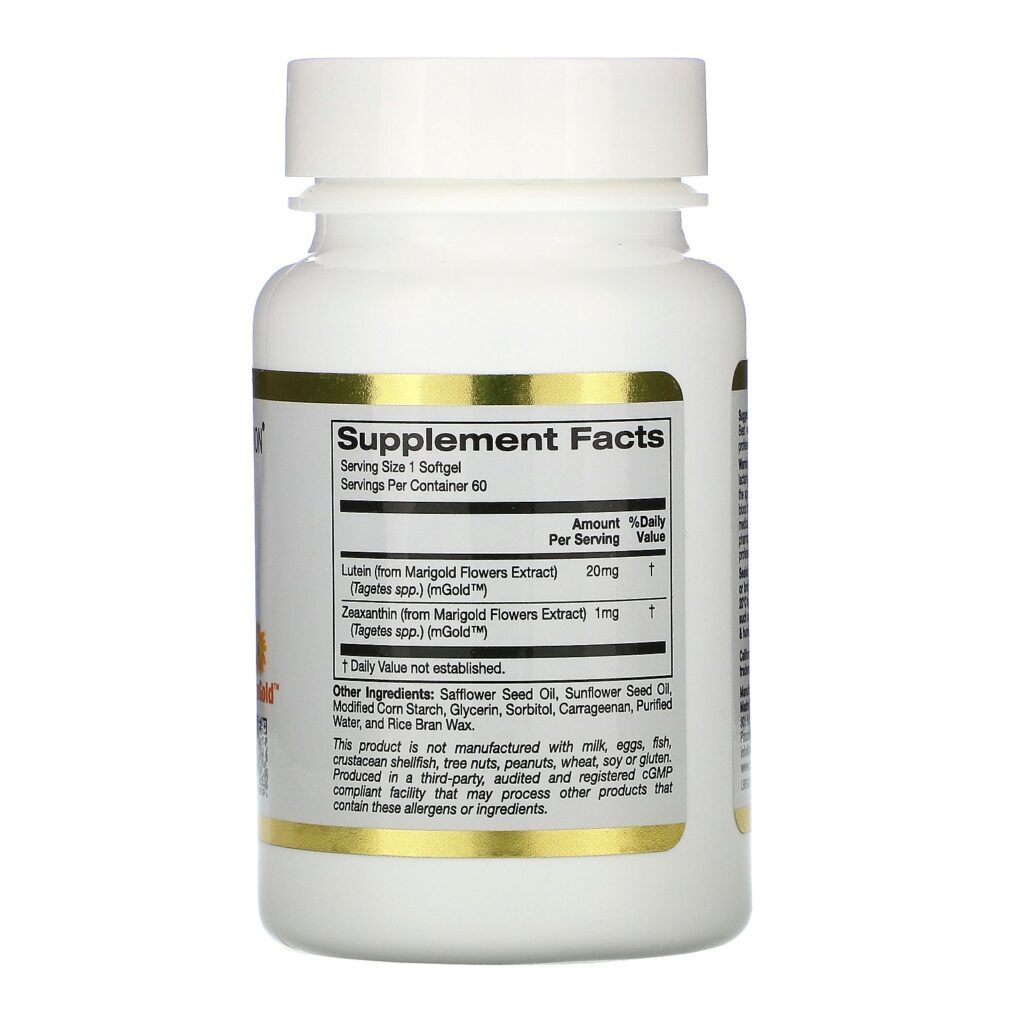 California Gold Nutrition, Luteína com Zeaxantina, 20 mg, 60 Cápsulas Gelatinosas Vegetais - Imagem 2