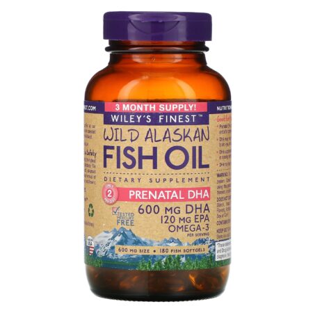 Wiley's Finest, Óleo de Peixe Selvagem do Alasca, DHA Pré-Natal, 600 mg, 180 Cápsulas Softgel de Peixe - Image 3