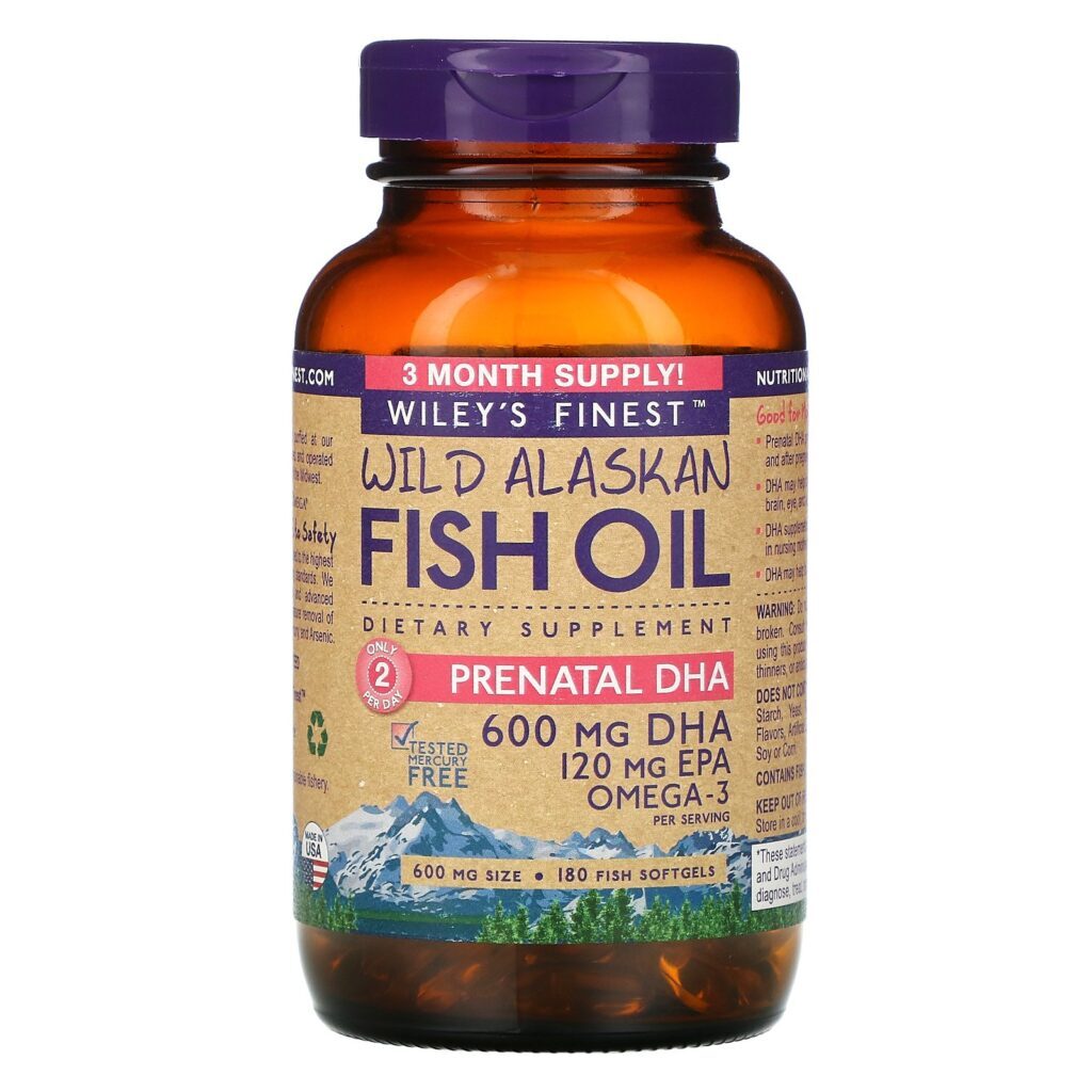 Wiley's Finest, Óleo de Peixe Selvagem do Alasca, DHA Pré-Natal, 600 mg, 180 Cápsulas Softgel de Peixe - Imagem 3