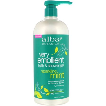 Alba Botanica, Gel altamente emoliente para banheira e chuveiro, menta efervescente, 32 fl. oz. (956 mL)