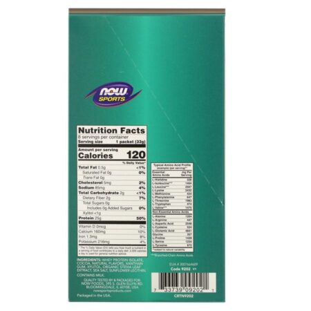 Now Foods, Sports, Whey Protein Isolate, Creamy Chocolate, 8 Packets, 1.16 oz (33 g) Each - Imagem 2