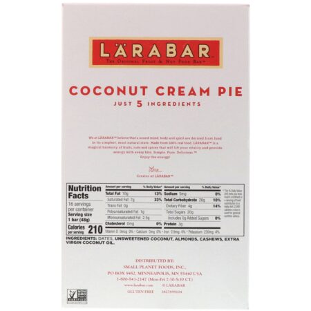 Larabar, The Original Fruit & Nut Food Bar, Coconut Cream Pie, 16 Bars, 1.7 oz (48 g) Each - Image 3