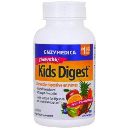 Enzymedica, Kids Digest, Enzimas Digestivas Mastigáveis, Ponche de Frutas, 90 Comprimidos Mastigáveis