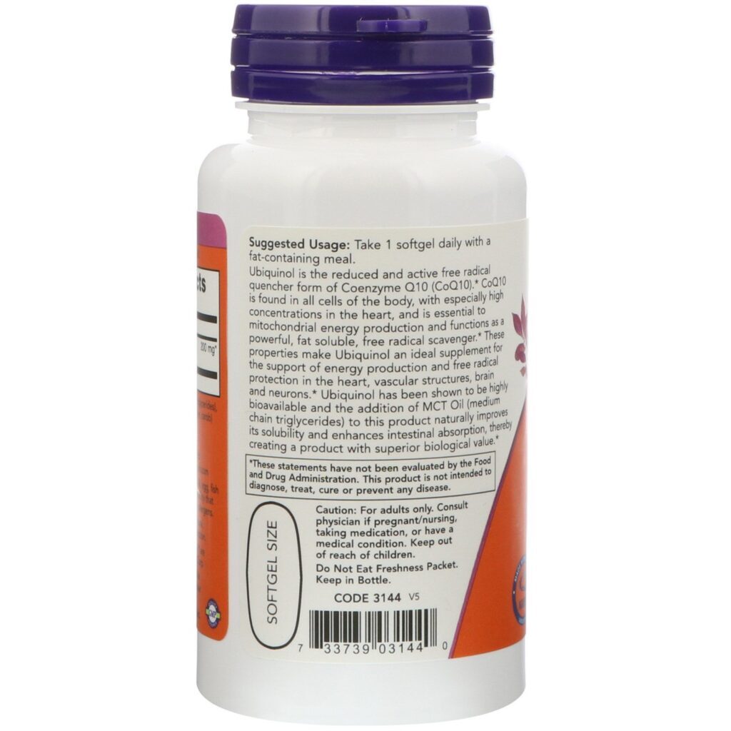 Now Foods, Unibiquinol, Extra Forte, 200 mg, 60 Cápsulas Gelatinosas - Imagem 3