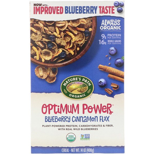 Nature's Path, Cereal Orgânico Optimum Power, mirtilo, canela e linhaça, 14 oz. (400 g.)