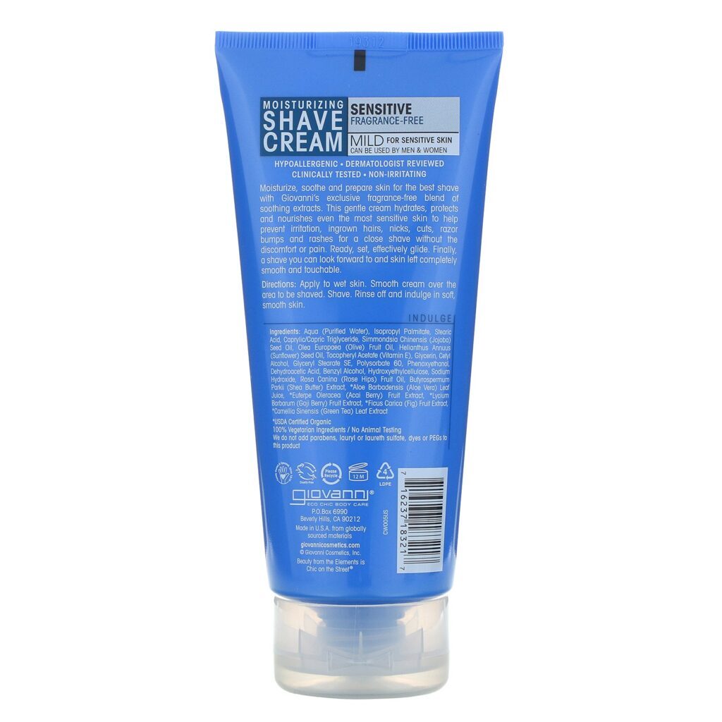 Giovanni, Creme de Barbear Umectante, Sensível, Sem Perfume, 7 onças fluidas (207 mL) - Imagem 2