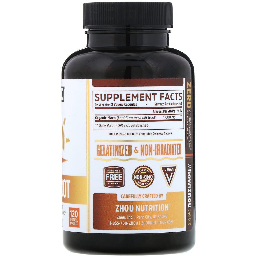 Zhou Nutrition, Organic Maca Root, 120 Vegetable Capsules - Imagem 2