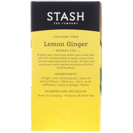 Stash Tea, Herbal Tea, Lemon Ginger, Caffeine Free, 20 Tea Bags, 1.1 oz (34 g) - Image 2