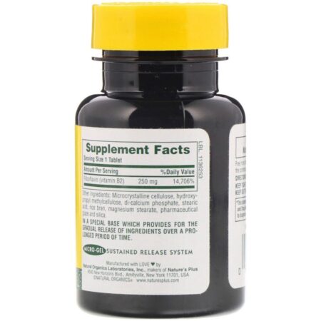 Nature's Plus, Vitamina B2, 250 mg, 60 Comprimidos - Imagem 2