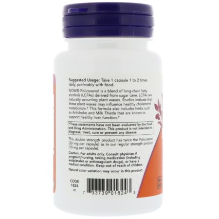 Now Foods, Policosanol, Força Dupla, 20 mg, 90 Cápsulas Vegetais - Image 3