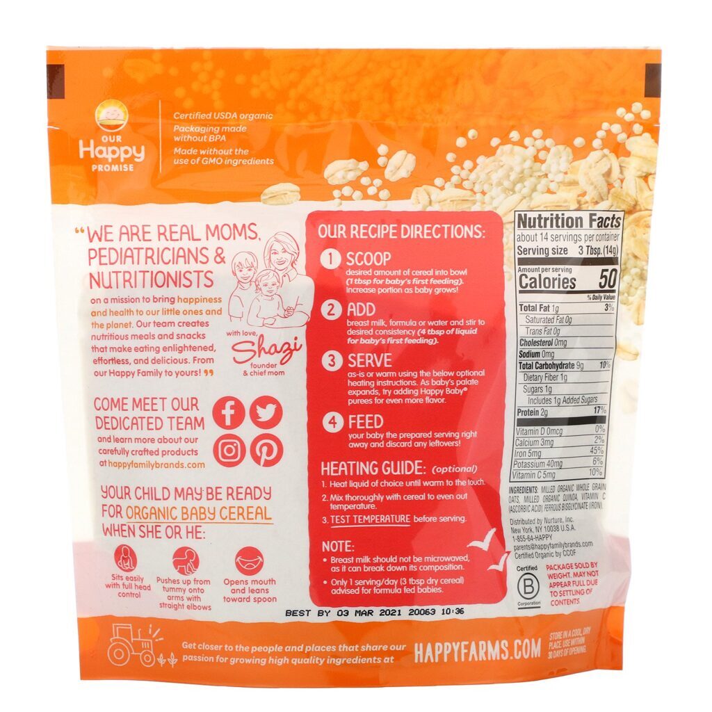 Happy Family Organics, Cereal de Aveia e Quinoa da Clearly Crafted para Bebê, 198 g (7 oz) - Imagem 2