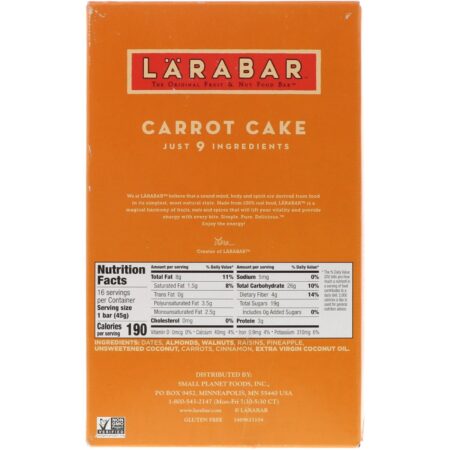 Larabar, The Original Fruit & Nut Food Bar, Carrot Cake, 16 Bars, 1.6 oz (45 g) Each - Image 3