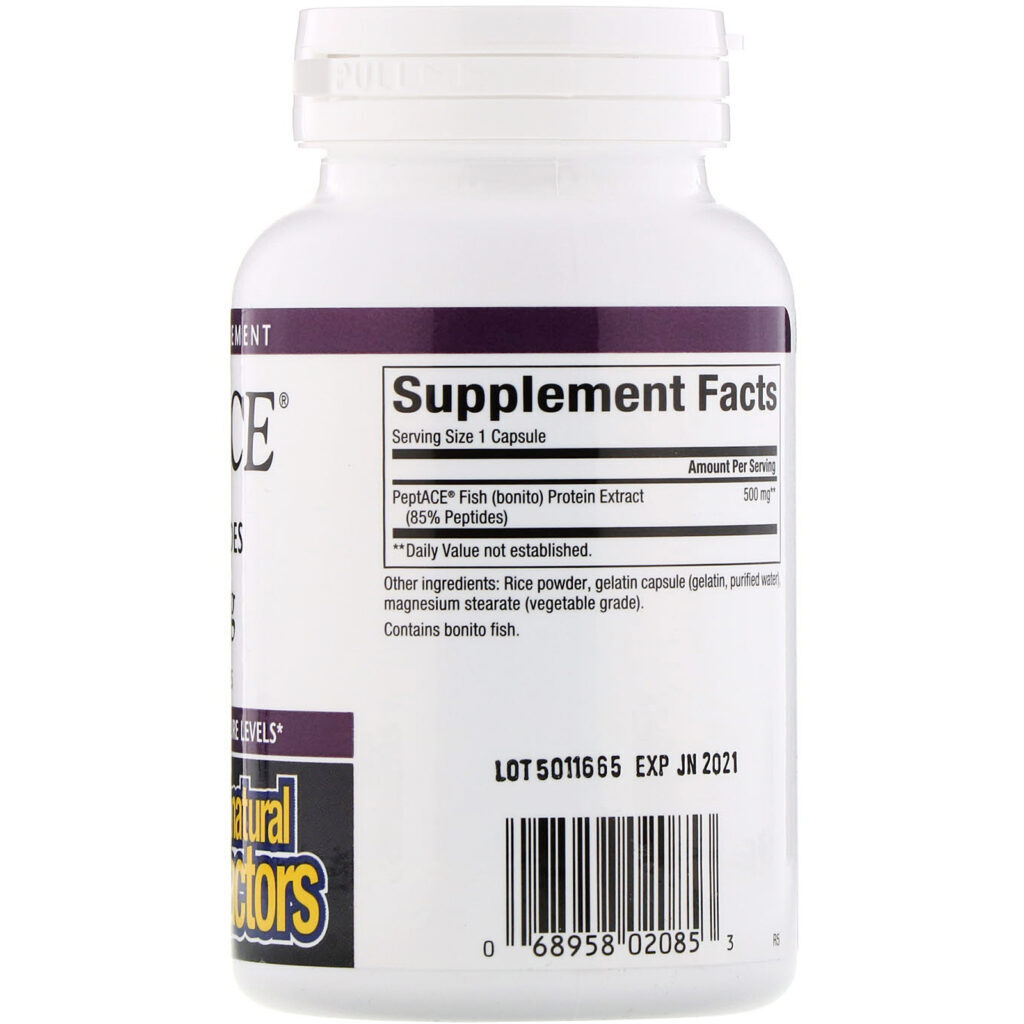 Natural Factors, PeptACE, Peptídios de peixe, 500 mg, 90 cápsulas - Imagem 2