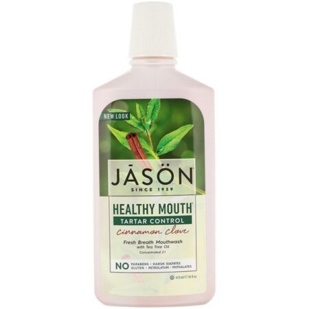 Jason Natural, Healthy Mouth, Enxaguante Bucal para Hálito Fresco, Controle do Tártaro, Cravo e Canela, 16 fl oz (473 ml)