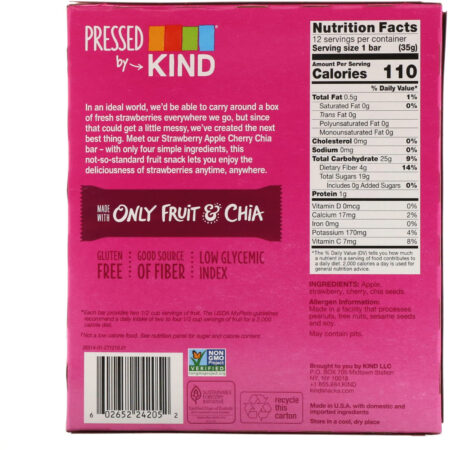 KIND Bars, Pressed by KIND, Strawberry Apple Cherry Chia, 12 Fruit Bars, 1.2 oz (35 g) Each - Image 3