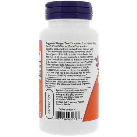 Now Foods, Betaglucanos, com ImmunEnhancer, Extra Strength, 250 mg, 60 Cápsulas Vegetais - Image 3