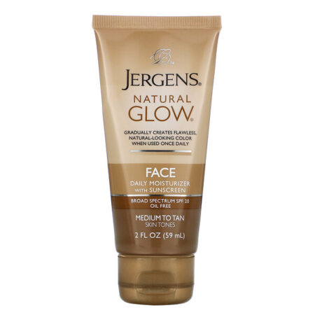 Jergens, Natural Glow, Hidratante facial diário, FPS 20, Médios a bronzeados, 59 ml