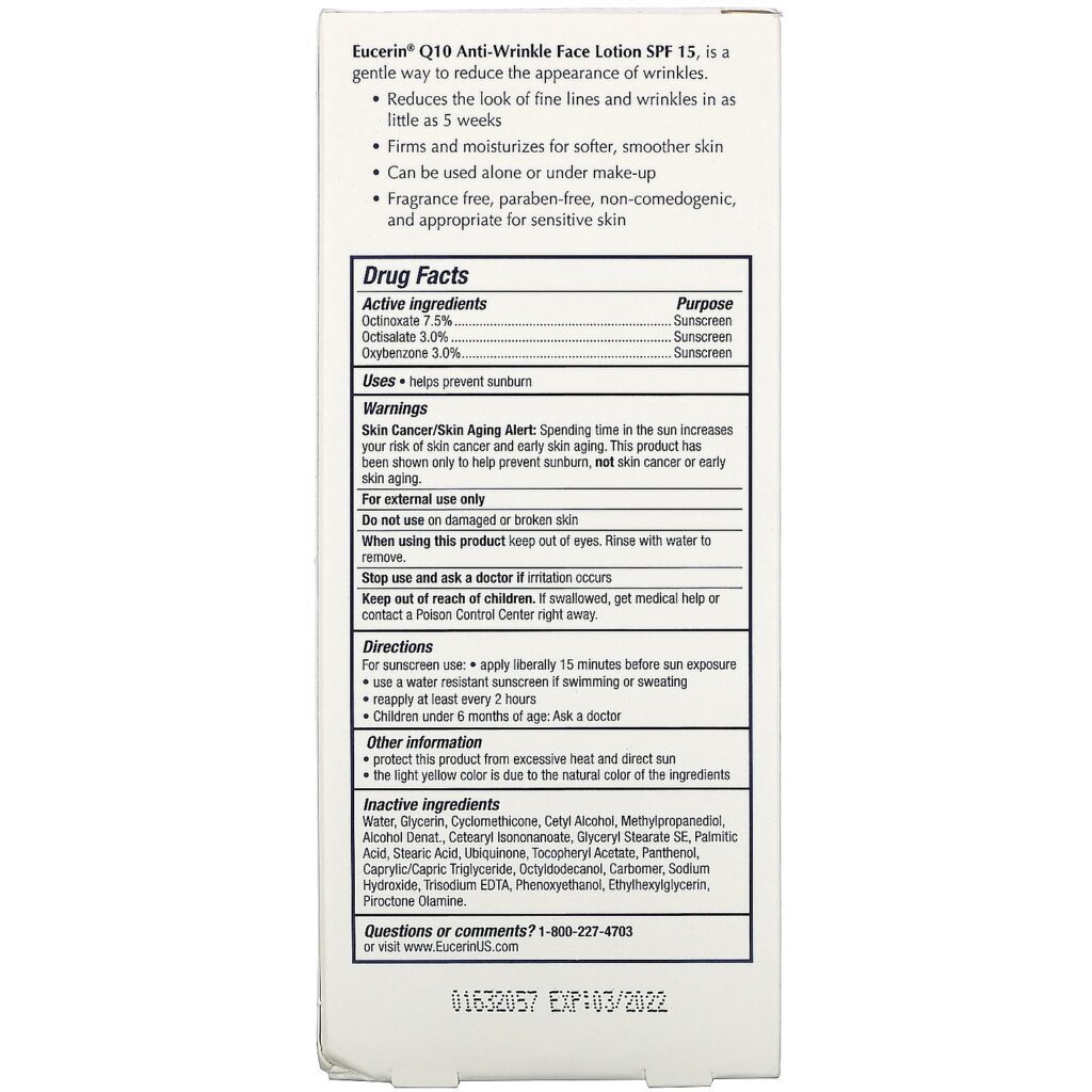 Eucerin, Q10 Loção Anti-Idade Pele Sensível, Protetor Solar SPF 15 , 4 fl oz (118 ml) - Imagem 3