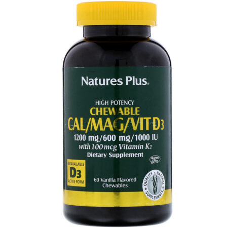 Nature's Plus, Cálcio/Magnésio/Vitamina D3, Sabor Baunilha, 60 Comprimidos Mastigáveis