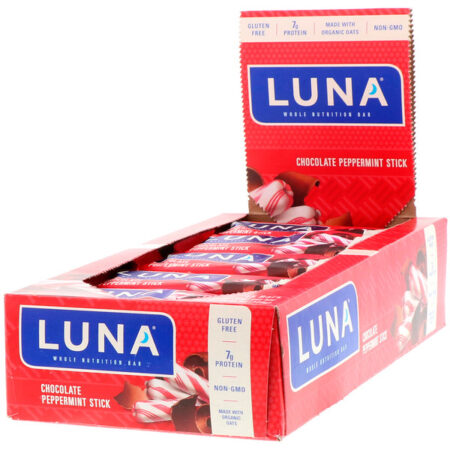 Clif Bar, Luna, Bara de Nutrição Integral para as Mulheres, Barra de Chocolate Sabor de Hortelã, 15 Barras, 1.69 oz (48 g) Cada