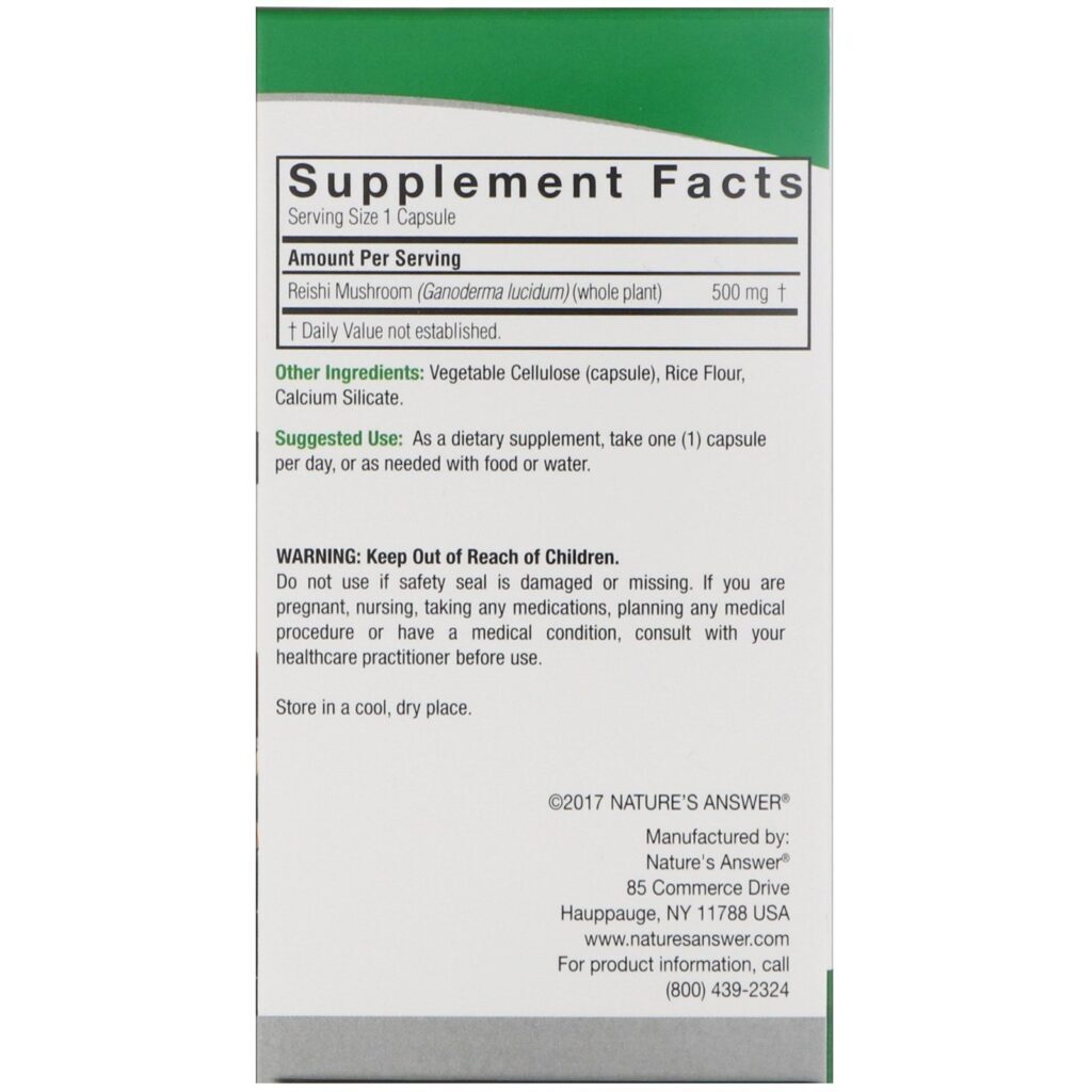 Nature's Answer, Reishi, 500 mg, 90 Cápsulas Vegetarianas - Imagem 2
