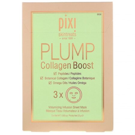 Pixi Beauty, Skintreats, Plump Collagen Boost, Volumizing Infusion Sheet Mask, 3 Sheets, 0.80 oz (23 g) Each