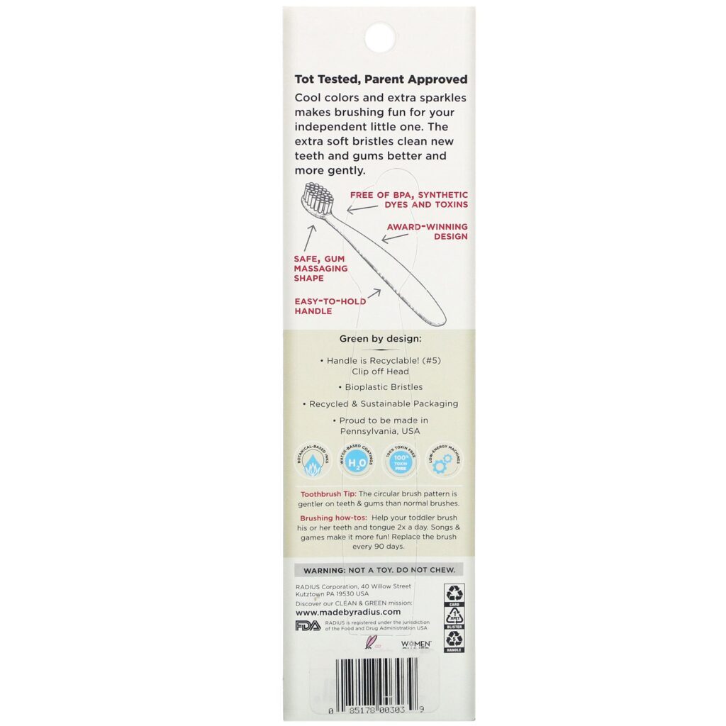 RADIUS, Totz Toothbrush, 18 + Months, Extra Soft, Light Blue Sparkle, 1 Toothbrush - Imagem 3