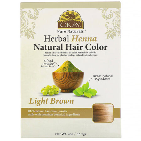 Okay Pure Naturals, Tintura Natural Vegetal para Cabelo com Henna, Marrom Claro, 56,7 g (2 oz)