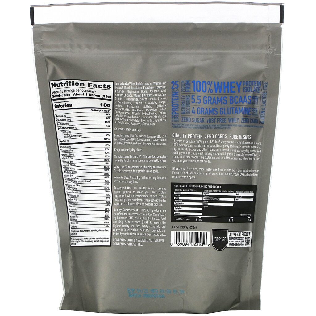Isopure, Zero Carb, Proteína em Pó, Baunilha Cremosa, 454 g (1 lb) - Imagem 2