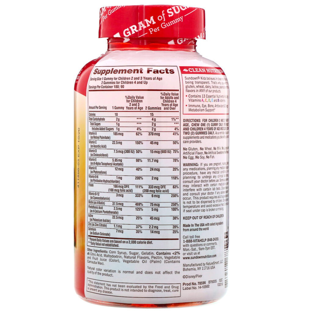 Sundown Naturals Kids, Complete Multivitamin Gummies, Incredibles 2, Natural Grape, Orange & Cherry Flavored, 180 Gummies - Imagem 3