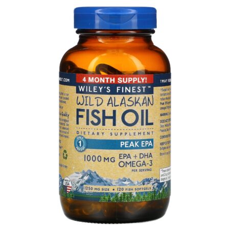 Wiley's Finest, Óleo de Peixe Selvagem do Alasca, EPA de Pico, 1.250 mg, 120 Cápsulas Softgel de Peixe - Image 3