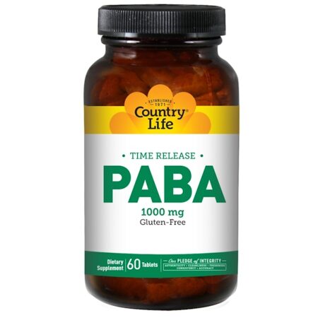 Country Life, PABA, Liberação Prolongada, 1000 mg, 60 tabletes