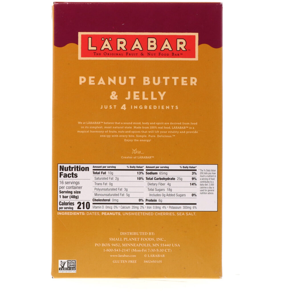 Larabar, The Original Fruit & Nut Food Bar, Peanut Butter & Jelly, 16 Bars, 1.7 oz (48 g) Each - Imagem 3