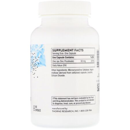 Thorne Research, Picolinato de Zinco, 30 mg, 180 Cápsulas - Image 2