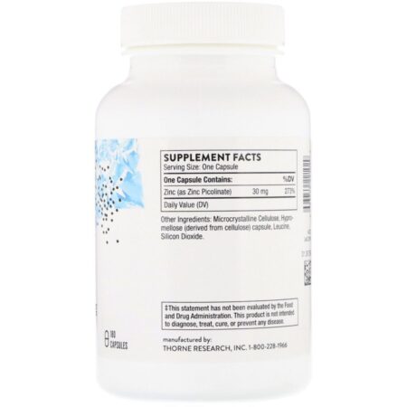 Thorne Research, Picolinato de Zinco, 30 mg, 180 Cápsulas - Imagem 2
