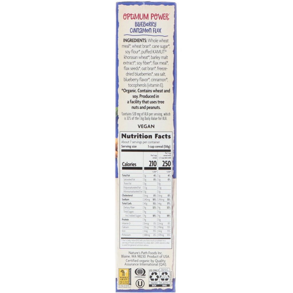 Nature's Path, Cereal Orgânico Optimum Power, mirtilo, canela e linhaça, 14 oz. (400 g.) - Imagem 2