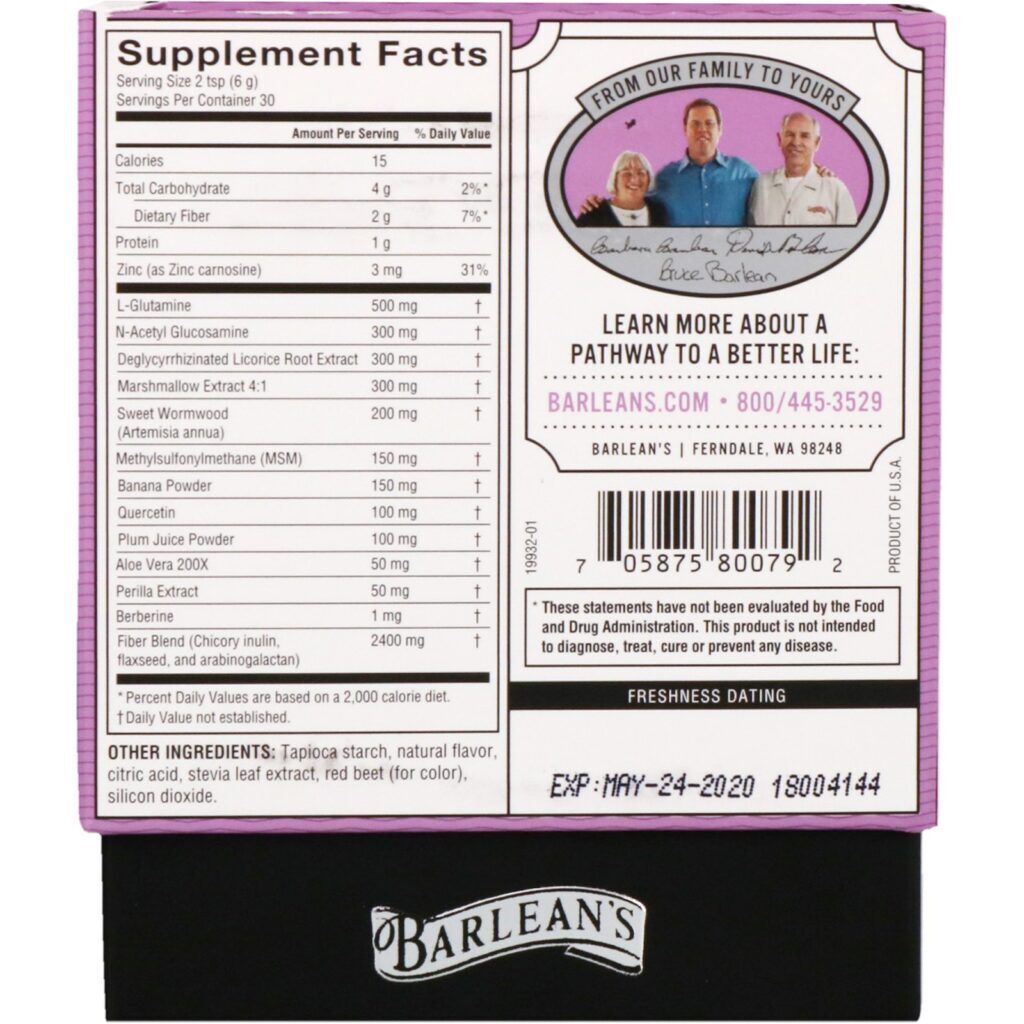 Barlean's, Intestinal Repair, Sabor Frutas Mistas, 6,35 oz (180 g) - Imagem 2